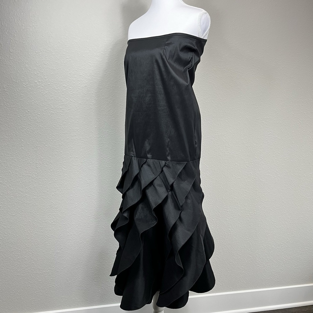 VTG XSCAPE by Joanna Chen Strapless Tiered Ruffle Mermaid Maxi Dress Black SZ 8 - Picture 2 of 12